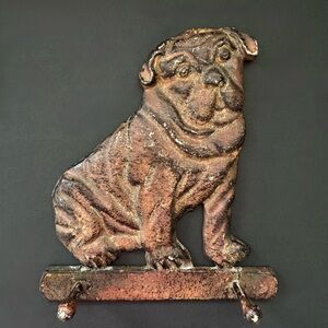Cast Iron Wall Hanging 2 Hook Rack Keys Dog Leash English Bulldog Shar Pei Pug